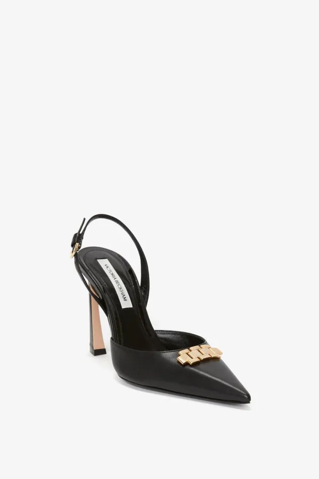 Shoes Women Victoria Beckham Pointy Toe Sling Back In Black Calf Shoes Women Victoria Beckham Pointy Toe Sling Back In Black Calf