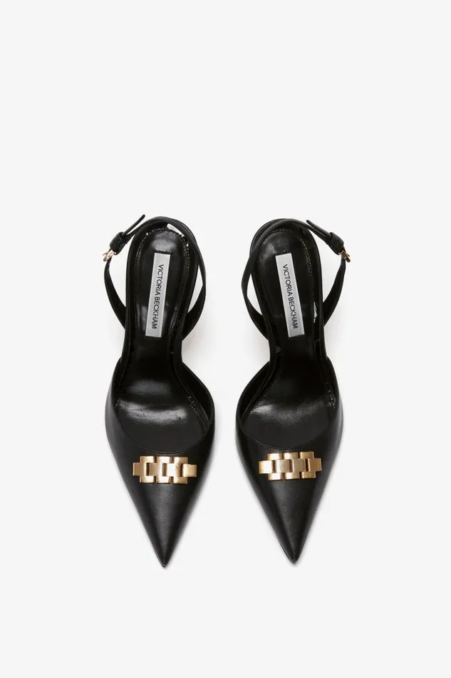 Shoes Women Victoria Beckham Pointy Toe Sling Back In Black Calf Shoes Women Victoria Beckham Pointy Toe Sling Back In Black Calf