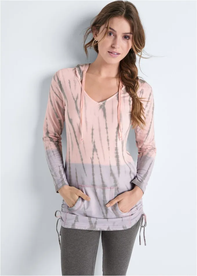 SIDE TIE TUNIC SWEATSHIRT Pink Multi Women VENUS Sweatshirts and Hoodies