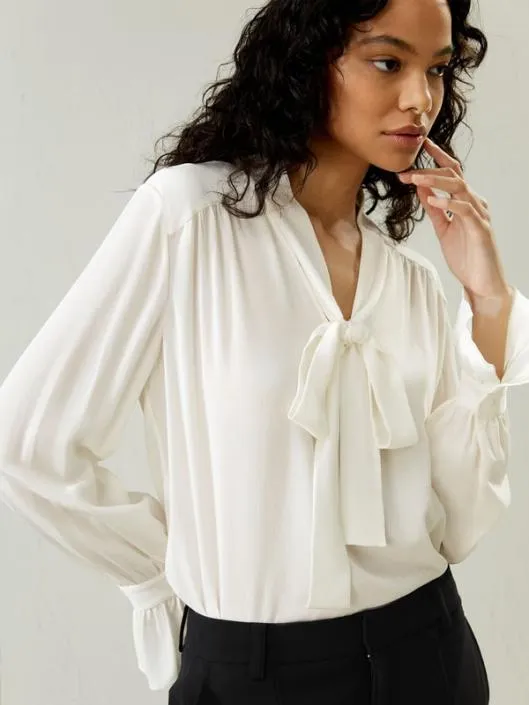 Silk Vneck Ribbon Blouse Women Blouses Lilysilk Shirts