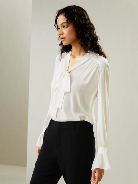 Silk Vneck Ribbon Blouse Women Blouses Lilysilk Shirts