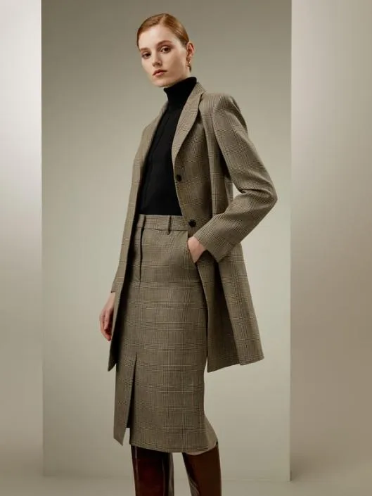 Silk Wool Blend Glen Check Straight Cut Blazer Women Lilysilk Knitwear