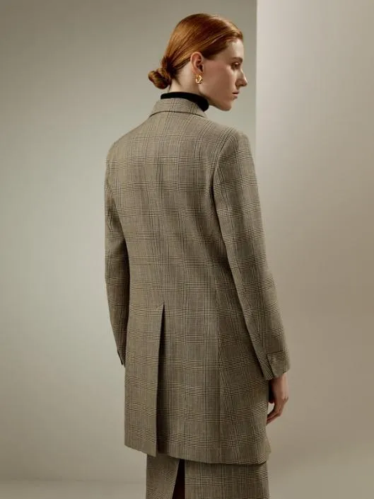 Silk Wool Blend Glen Check Straight Cut Blazer Women Lilysilk Knitwear
