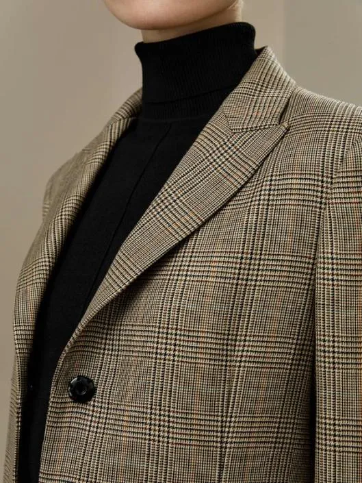 Silk Wool Blend Glen Check Straight Cut Blazer Women Lilysilk Knitwear