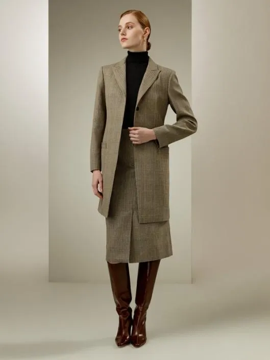 Silk Wool Blend Glen Check Straight Cut Blazer Women Lilysilk Knitwear