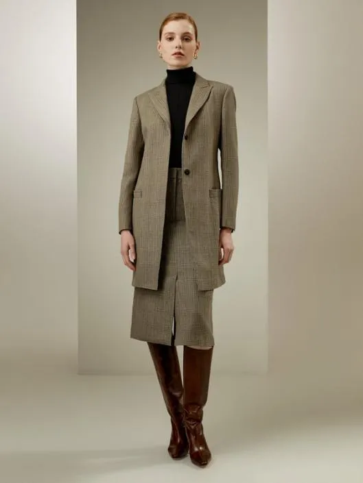 Silk Wool Blend Glen Check Straight Cut Blazer Women Lilysilk Knitwear