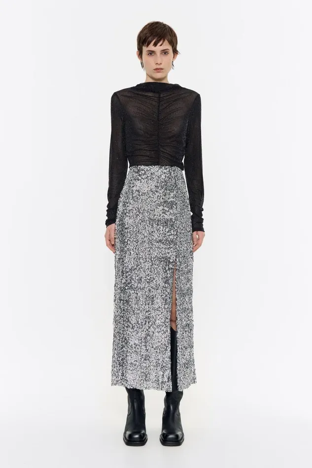 Silver Sequin Midi Skirt Silver Women Bimba Y Lola Party Silver Sequin Midi Skirt Silver Women Bimba Y Lola Party