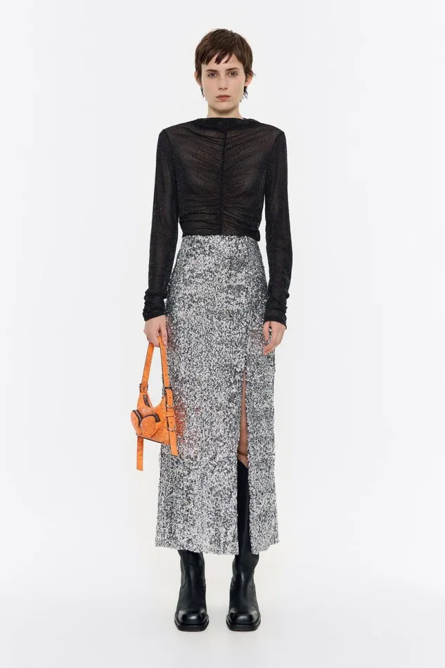 Silver Sequin Midi Skirt Silver Women Bimba Y Lola Party Silver Sequin Midi Skirt Silver Women Bimba Y Lola Party