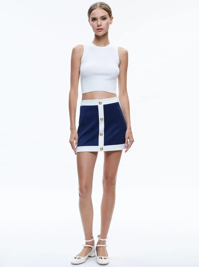 Skirts Women Alice Olivia Colton Colorblock Button Front Mini Skirt Indigooff White