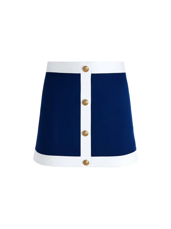 Skirts Women Alice Olivia Colton Colorblock Button Front Mini Skirt Indigooff White