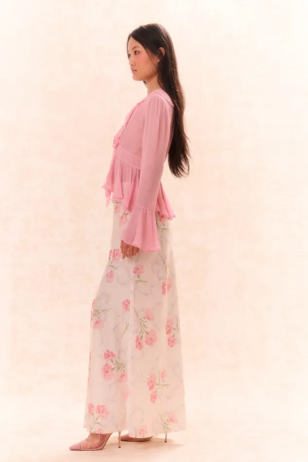 Skirts Women LoveShackFancy Connie Silk Floral Maxi Skirt Porcelain
