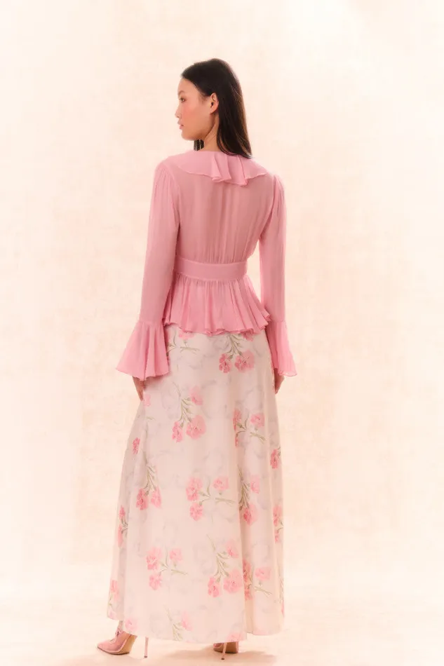 Skirts Women LoveShackFancy Connie Silk Floral Maxi Skirt Porcelain