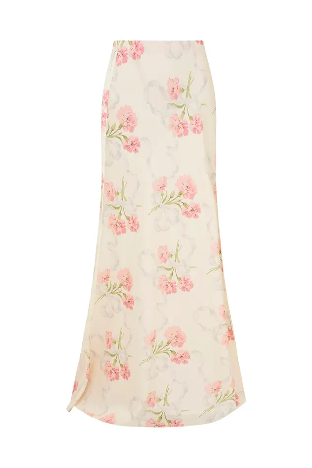 Skirts Women LoveShackFancy Connie Silk Floral Maxi Skirt Porcelain