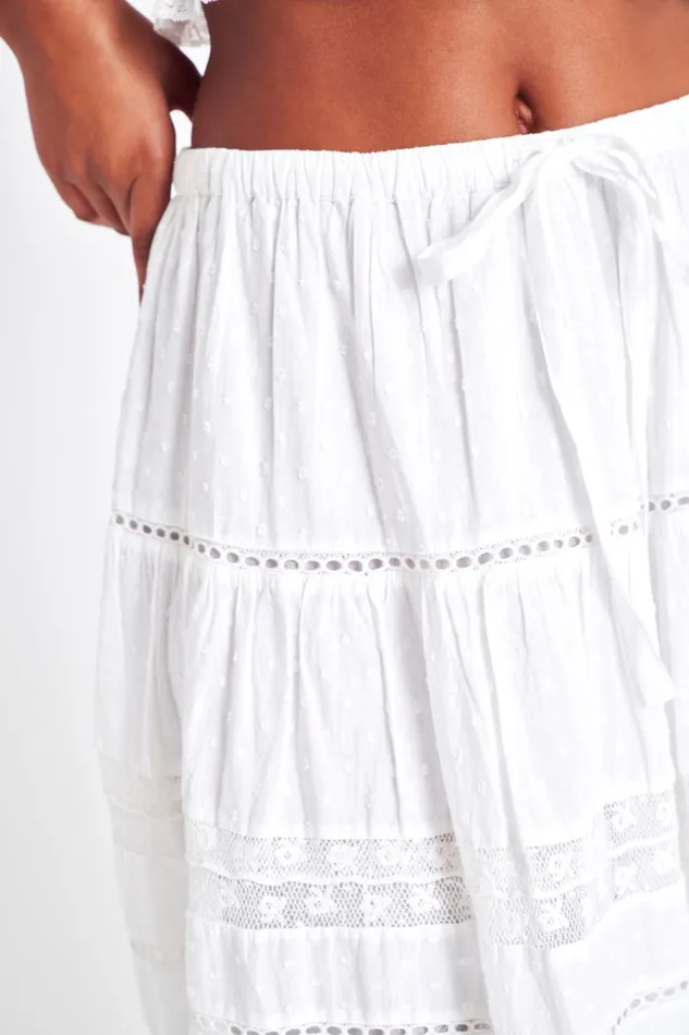 Skirts Women LoveShackFancy Donna Heritage Midi Skirt White