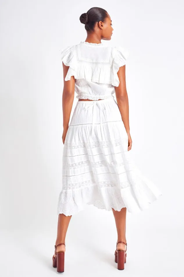 Skirts Women LoveShackFancy Donna Heritage Midi Skirt White