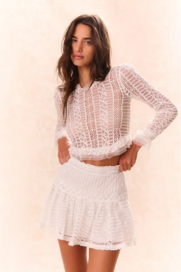Skirts Women LoveShackFancy Rubyanne Crochet Lace Mini Skirt Cream