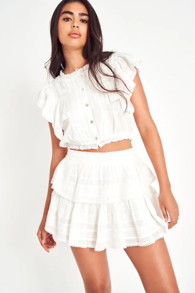 Skirts Women LoveShackFancy Ruffle Mini Heritage Skirt Antique White