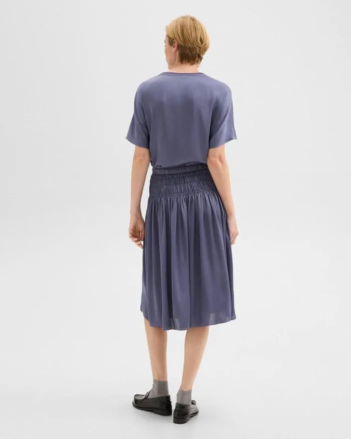 Skirts Women Theory Gathered Midi Skirt In Recycled Satin Aged Sapphire