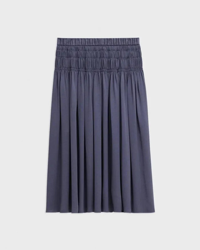 Skirts Women Theory Gathered Midi Skirt In Recycled Satin Aged Sapphire