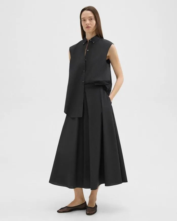 Skirts Women Theory Midi Circle Skirt In CottonBlend Black