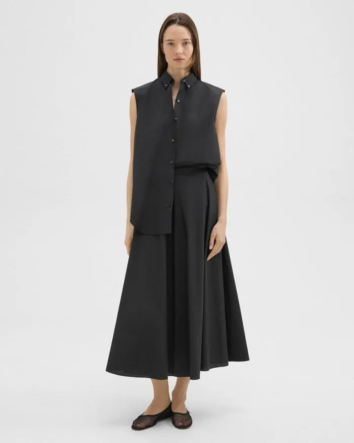 Skirts Women Theory Midi Circle Skirt In CottonBlend Black Skirts Women Theory Midi Circle Skirt In CottonBlend Black