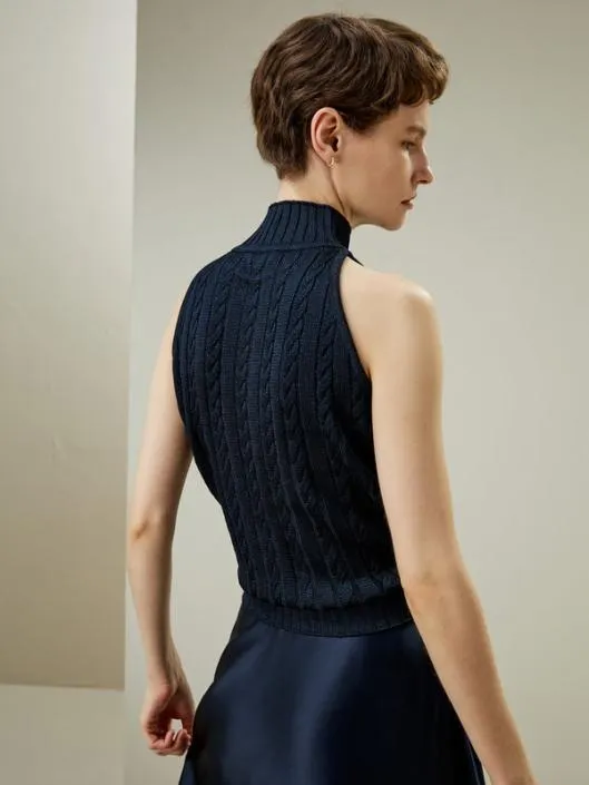 Sleeveless CableKnit HighNeck Sweater Women Lilysilk Essentials