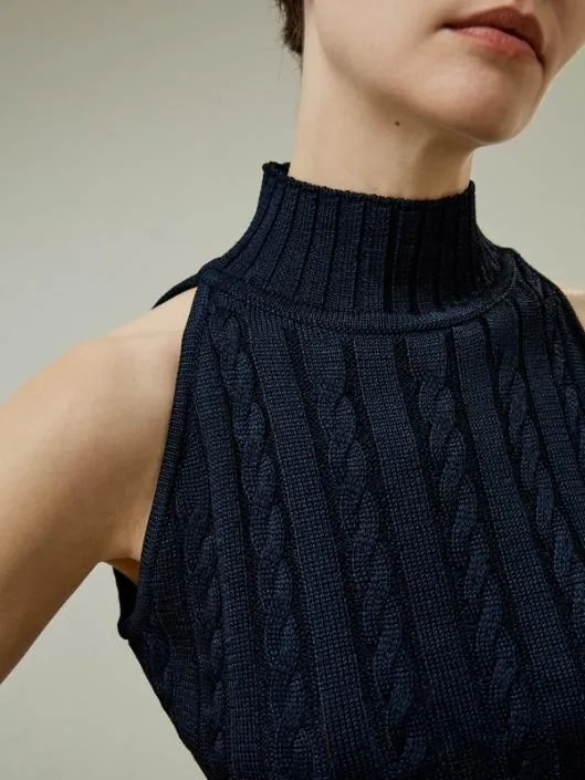 Sleeveless CableKnit HighNeck Sweater Women Lilysilk Essentials