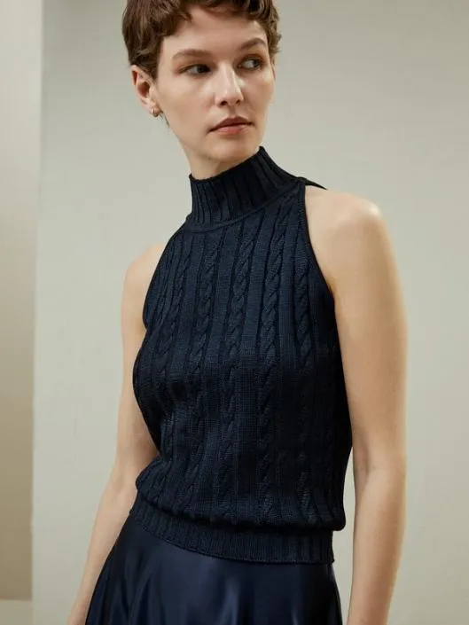 Sleeveless CableKnit HighNeck Sweater Women Lilysilk Essentials