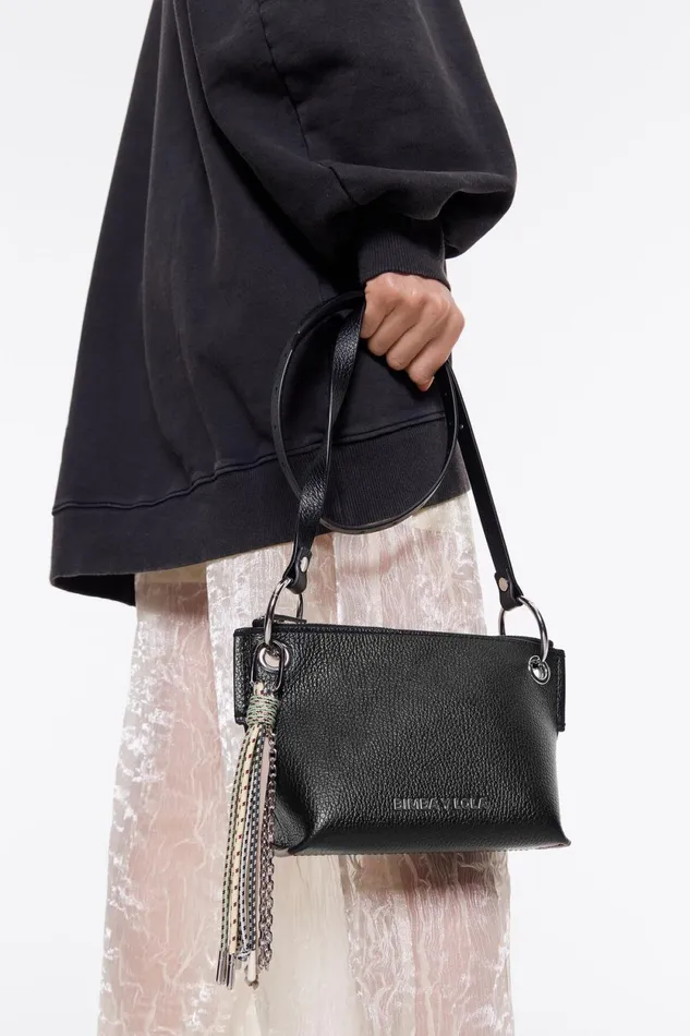 Small Black Leather Trapezium Bag Black Women Bimba Y Lola Crossbody Bags
