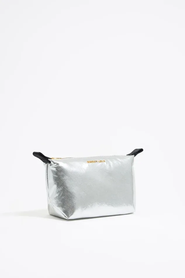 Small Silver Metallic Fabric Trapezium Makeup Case Silver Women Bimba Y Lola Vanity Pouches Small Silver Metallic Fabric Trapezium Makeup Case Silver Women Bimba Y Lola Vanity Pouches