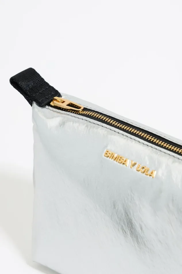Small Silver Metallic Fabric Trapezium Makeup Case Silver Women Bimba Y Lola Vanity Pouches Small Silver Metallic Fabric Trapezium Makeup Case Silver Women Bimba Y Lola Vanity Pouches