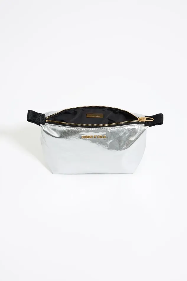 Small Silver Metallic Fabric Trapezium Makeup Case Silver Women Bimba Y Lola Vanity Pouches Small Silver Metallic Fabric Trapezium Makeup Case Silver Women Bimba Y Lola Vanity Pouches