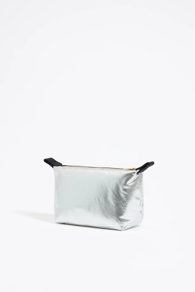 Small Silver Metallic Fabric Trapezium Makeup Case Silver Women Bimba Y Lola Vanity Pouches Small Silver Metallic Fabric Trapezium Makeup Case Silver Women Bimba Y Lola Vanity Pouches