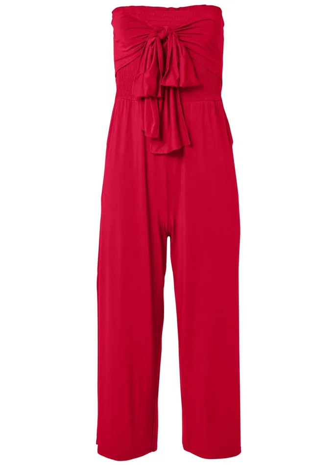 SMOCKED TIE FRONT JUMPSUIT Red Women VENUS Casual Jumpsuits and Rompers