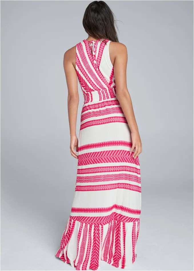 SMOCKED WAIST MAXI DRESS White and Red Women VENUS Maxi Dresses
