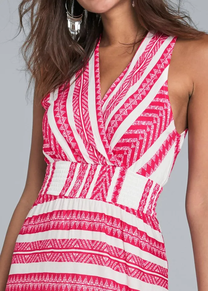 SMOCKED WAIST MAXI DRESS White and Red Women VENUS Maxi Dresses
