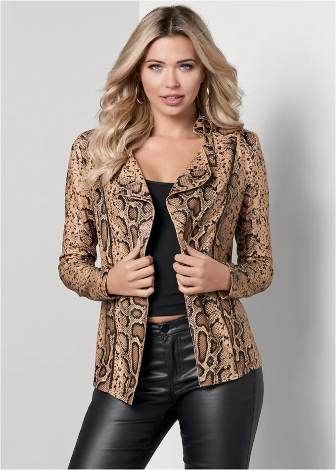 SNAKE PRINT JACKET Brown Multi Women VENUS Faux Leather