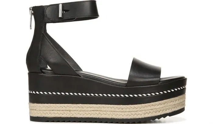 Spadrilles Women Franco Sarto Sarto Messina Espadrille Wedge Sandal Black Leather