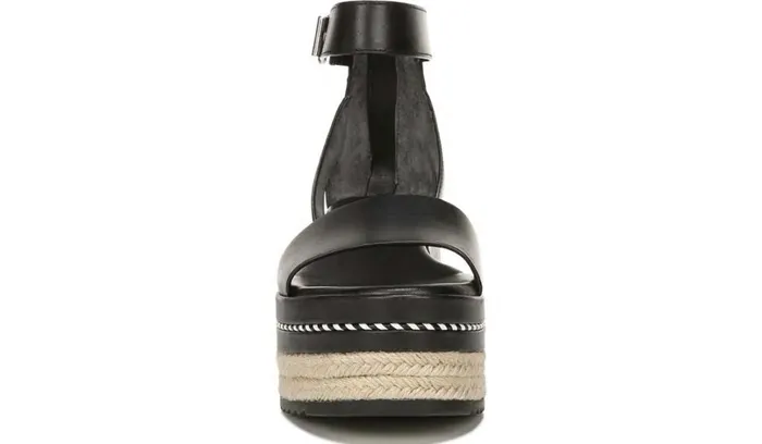 Spadrilles Women Franco Sarto Sarto Messina Espadrille Wedge Sandal Black Leather