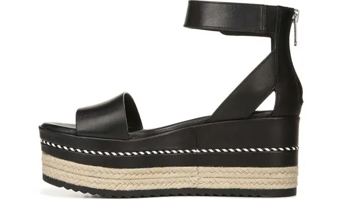 Spadrilles Women Franco Sarto Sarto Messina Espadrille Wedge Sandal Black Leather
