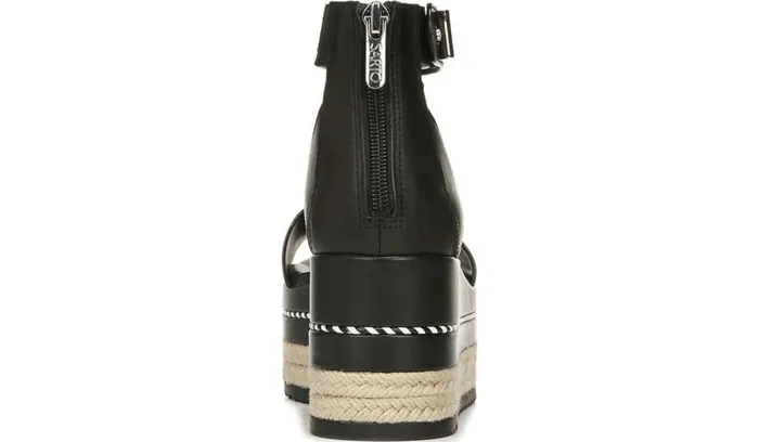 Spadrilles Women Franco Sarto Sarto Messina Espadrille Wedge Sandal Black Leather