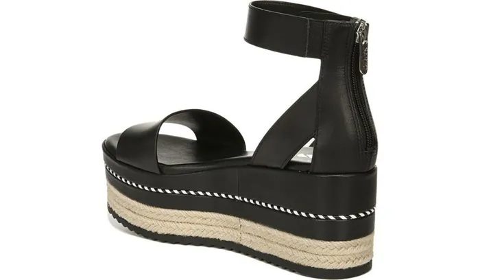 Spadrilles Women Franco Sarto Sarto Messina Espadrille Wedge Sandal Black Leather