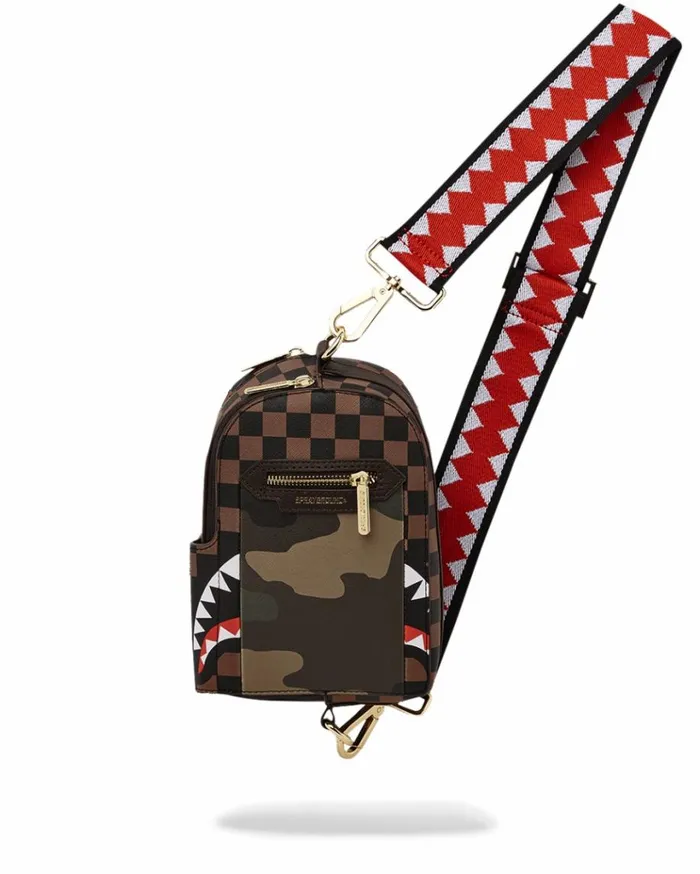 SPRAYGROUND EXTERIOR GOLD ZIP POCKET SHARKS IN PARIS BACKPACK SLING Bags