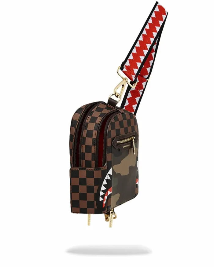 SPRAYGROUND EXTERIOR GOLD ZIP POCKET SHARKS IN PARIS BACKPACK SLING Bags
