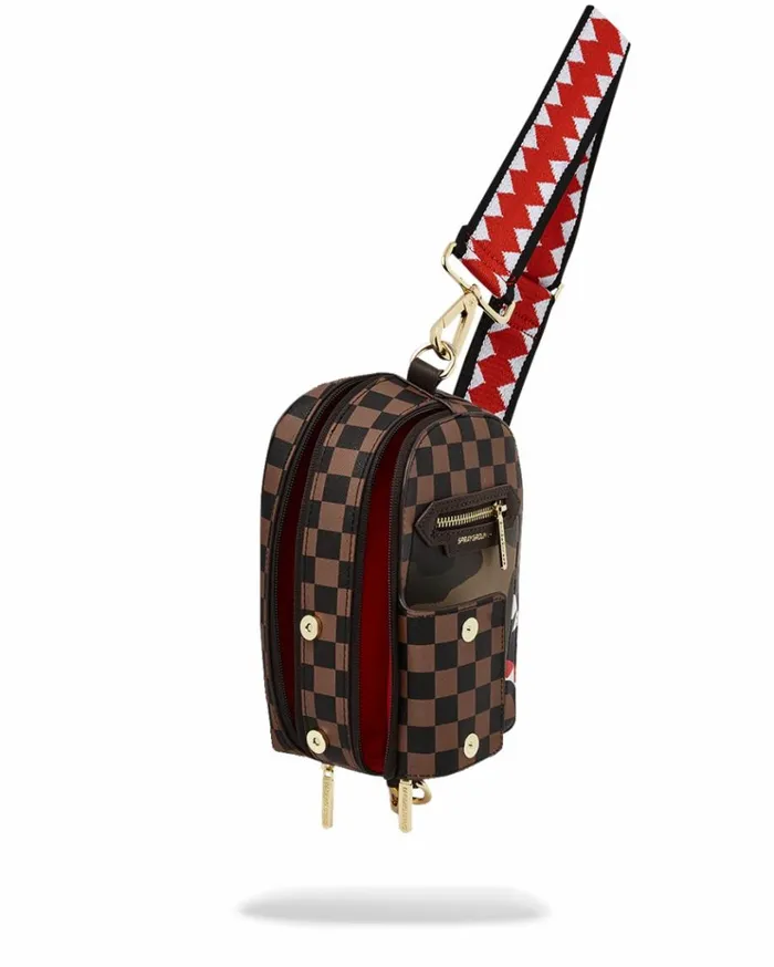 SPRAYGROUND EXTERIOR GOLD ZIP POCKET SHARKS IN PARIS BACKPACK SLING Bags