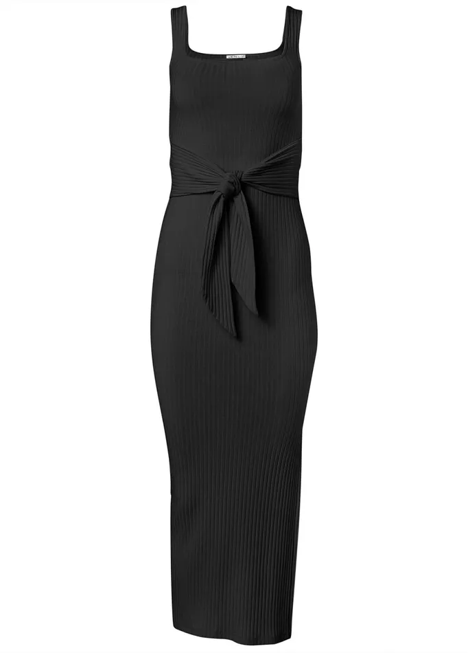 SQUARE NECK RIBBED MIDI DRESS Black Women VENUS Casual Dresses