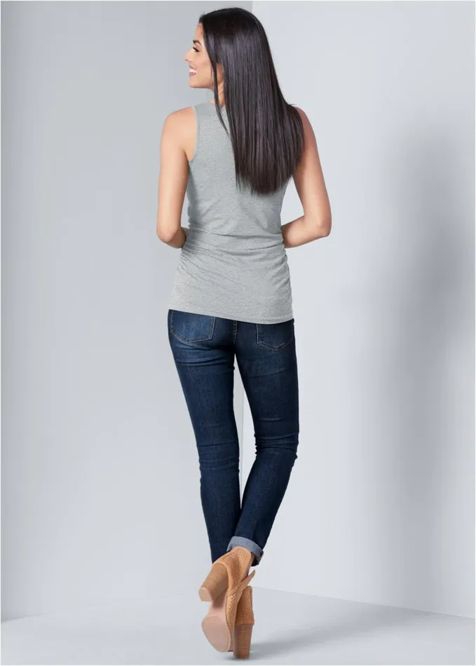 SQUARE NECK TANK TOP Lg Heather Grey Women VENUS Venus Basics Tops