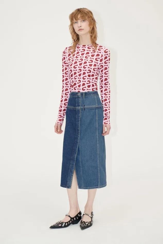 Stine Goya Denim Denim Midi Skirt 8211 Two Tone Denim 8211 Women
