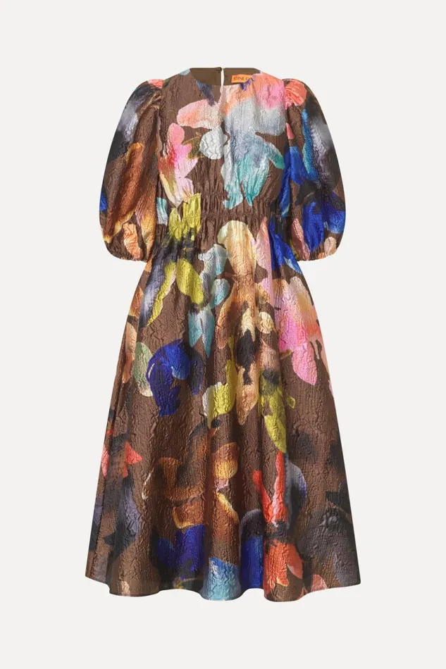 Stine Goya Exclusives Gathered Waist Channel Midi Dress 8211 Aquarelle Garden 8211 Women Stine Goya Exclusives Gathered Waist Channel Midi Dress 8211 Aquarelle Garden 8211 Women