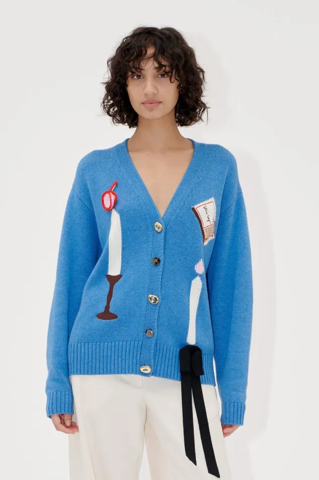 Stine Goya Knitwear LS Vneck Cardigan 8211 Candle Setting Intarsia 8211 Women Stine Goya Knitwear LS Vneck Cardigan 8211 Candle Setting Intarsia 8211 Women